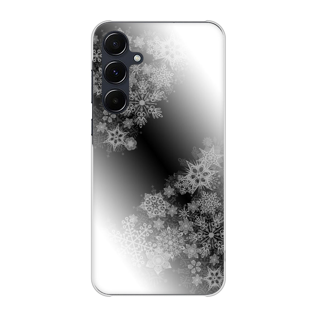 Galaxy A55 5G SCG27 au 高画質仕上げ 背面印刷 ハードケース 【YJ340 モノトーン 雪の結晶 】