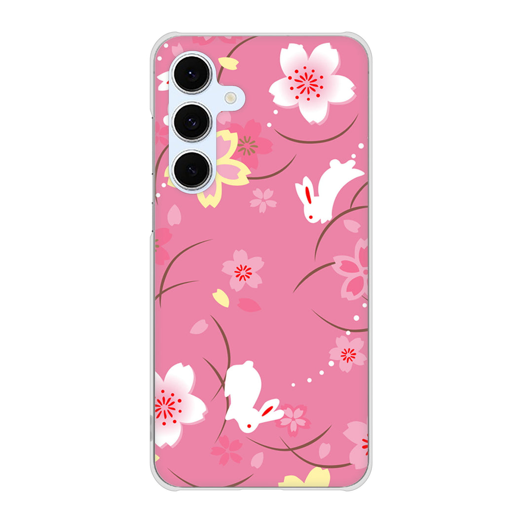 Galaxy S24 FE SCG30 au 高画質仕上げ 背面印刷 ハードケース 【149 桜と白うさぎ】