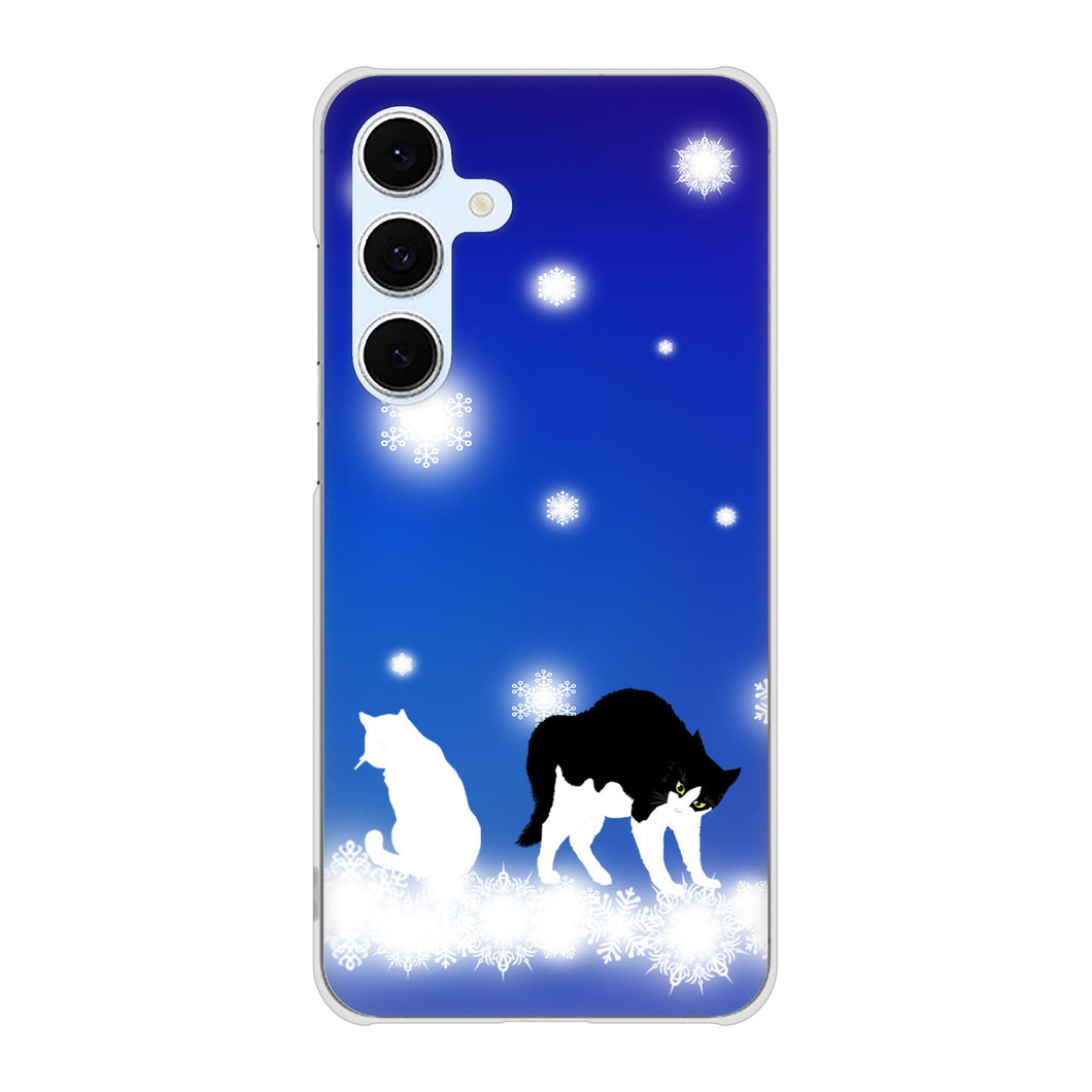 Galaxy S24 FE SCG30 au 高画質仕上げ 背面印刷 ハードケース 【YJ335 雪の結晶 はちわれ】