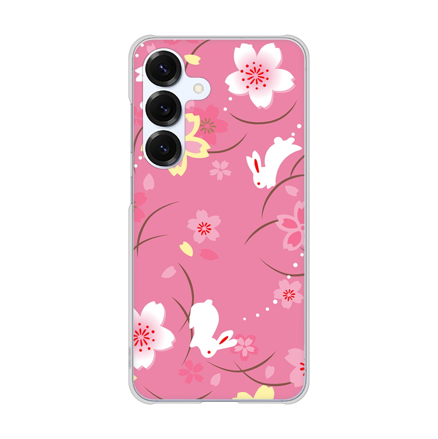 Galaxy S25 SCG31 au 高画質仕上げ 背面印刷 ハードケース 【149 桜と白うさぎ】