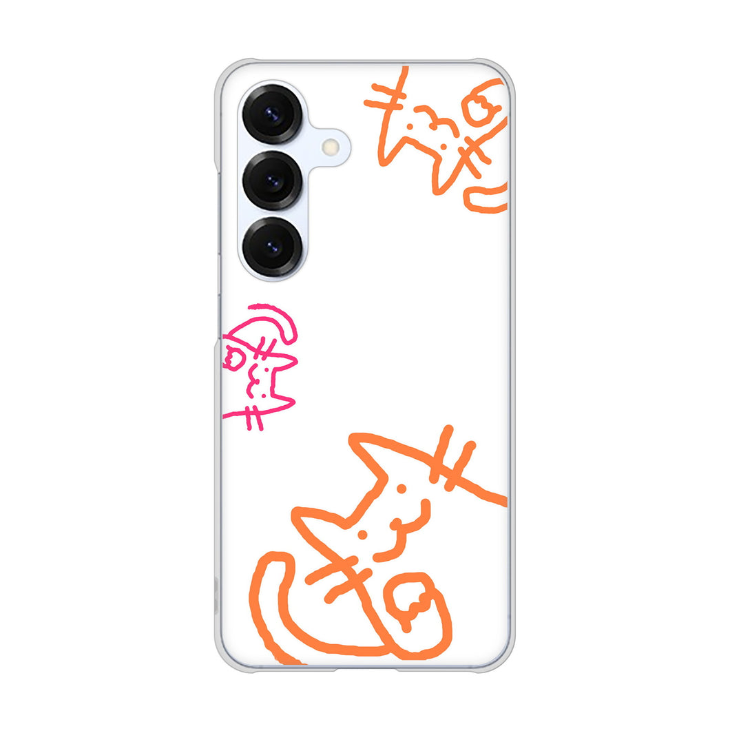 Galaxy S25 SCG31 au 高画質仕上げ 背面印刷 ハードケース 【1098 手まねきする3匹のネコ】