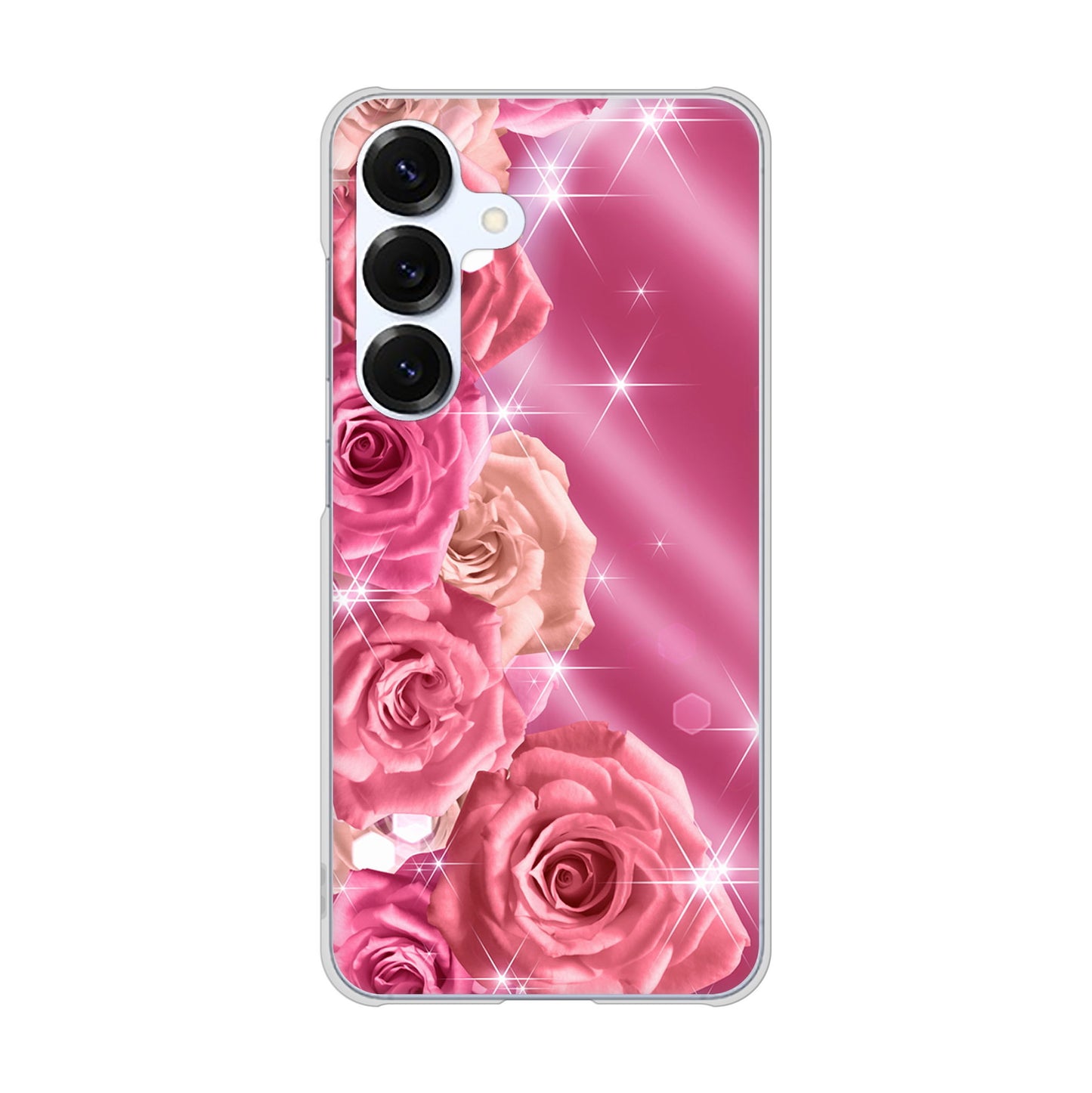 Galaxy S25 SCG31 au 高画質仕上げ 背面印刷 ハードケース 【1182 ピンクの薔薇に誘われて】