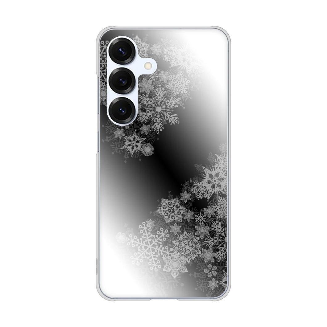 Galaxy S25 SCG31 au 高画質仕上げ 背面印刷 ハードケース 【YJ340 モノトーン 雪の結晶 】