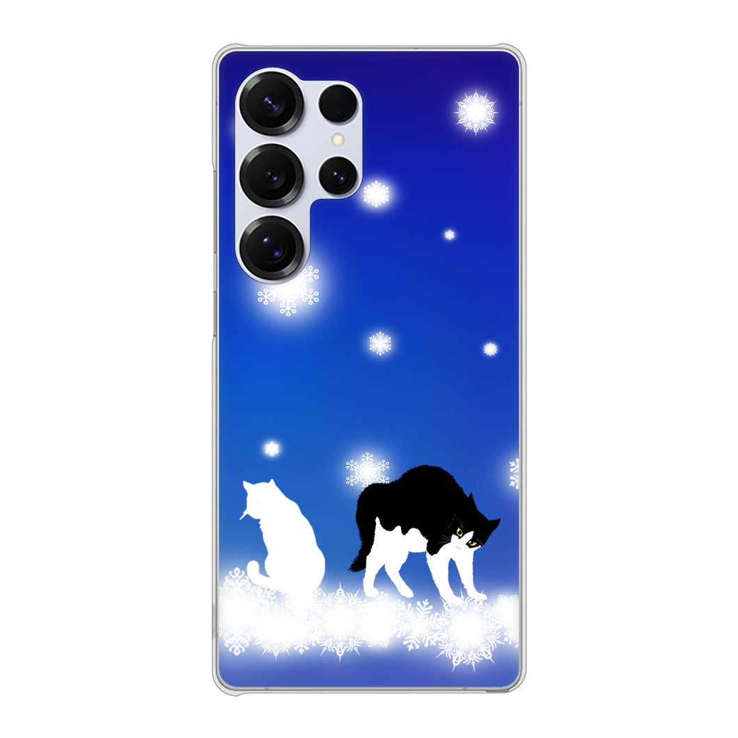 Galaxy S25 Ultra SCG32 au 高画質仕上げ 背面印刷 ハードケース 【YJ335 雪の結晶 はちわれ】