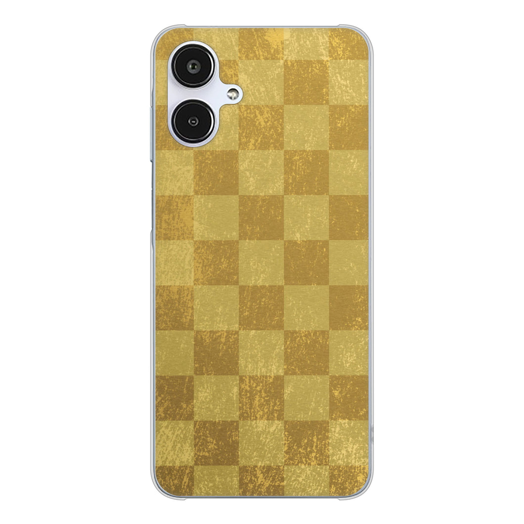 Galaxy A25 5G SCG33 au 高画質仕上げ 背面印刷 ハードケース 【619 市松模様-金(骨董風に傷んだイメージ)】