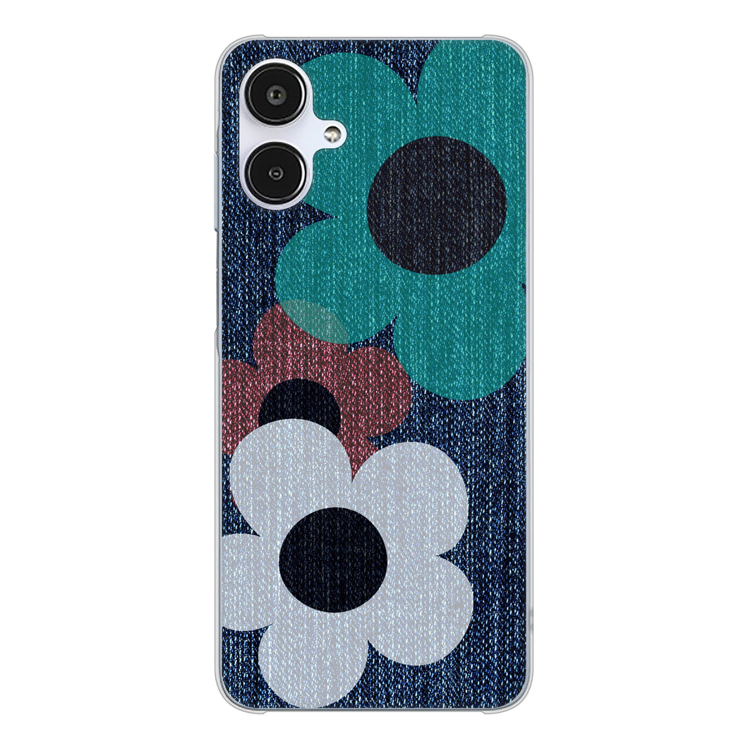 Galaxy A25 5G SCG33 au 高画質仕上げ 背面印刷 ハードケース 【EK869 ルーズフラワーinデニム風】