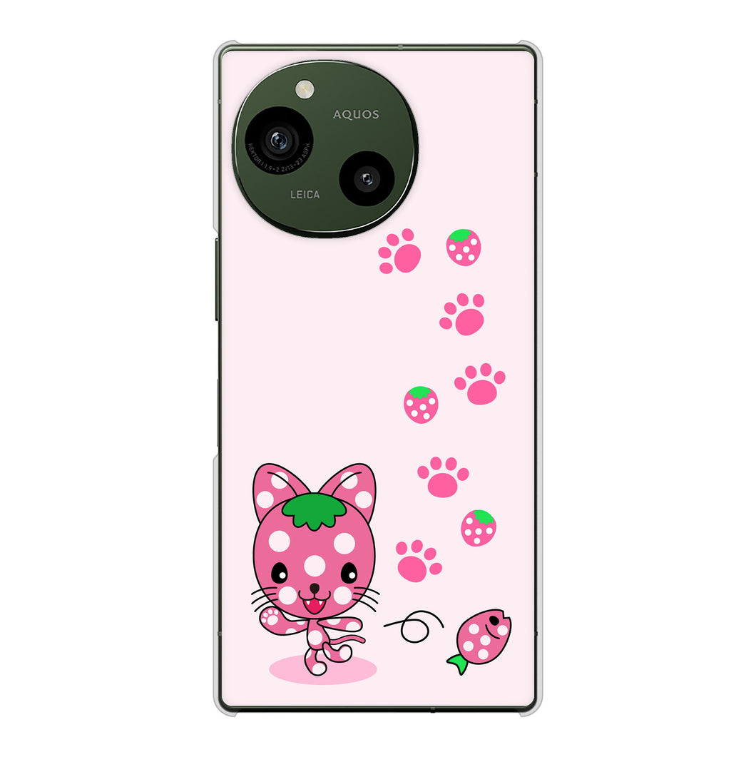 AQUOS R9 SH-51E docomo 高画質仕上げ 背面印刷 ハードケースむかいあぐる イチゴ猫のにゃんベリー