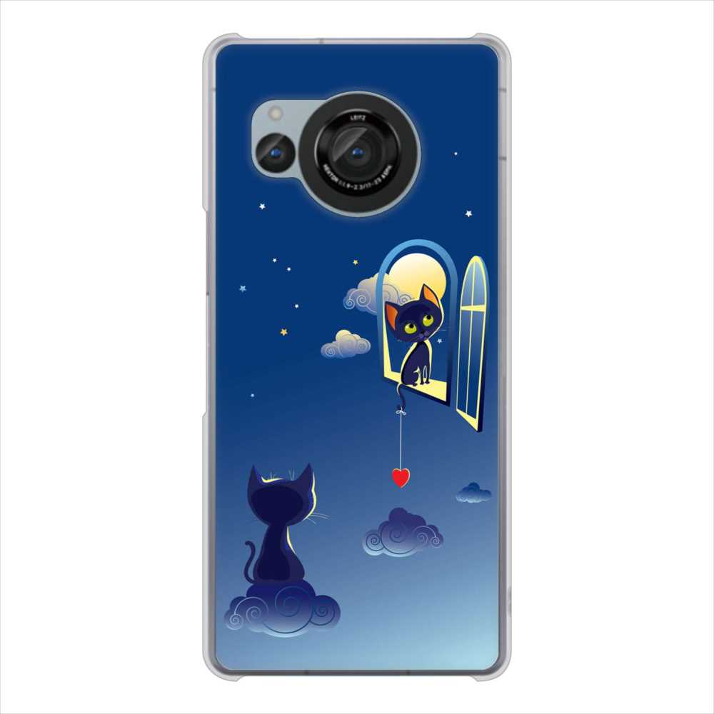 AQUOS R8 SH-52D docomo 高画質仕上げ 背面印刷 ハードケース夜とネコ