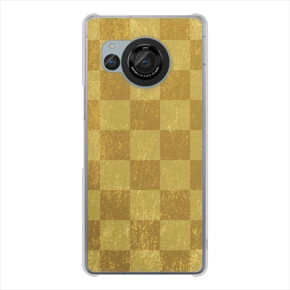 AQUOS R8 SH-52D docomo 高画質仕上げ 背面印刷 ハードケース 【619 市松模様-金(骨董風に傷んだイメージ)】