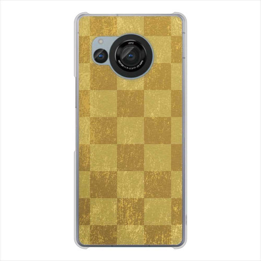 AQUOS R8 SH-52D docomo 高画質仕上げ 背面印刷 ハードケース 【619 市松模様-金(骨董風に傷んだイメージ)】