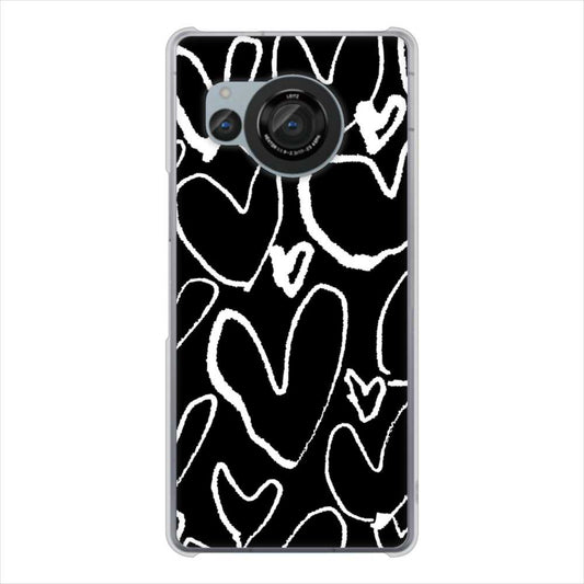 AQUOS R8 SH-52D docomo 高画質仕上げ 背面印刷 ハードケース 【1124 ハート BK&WH】