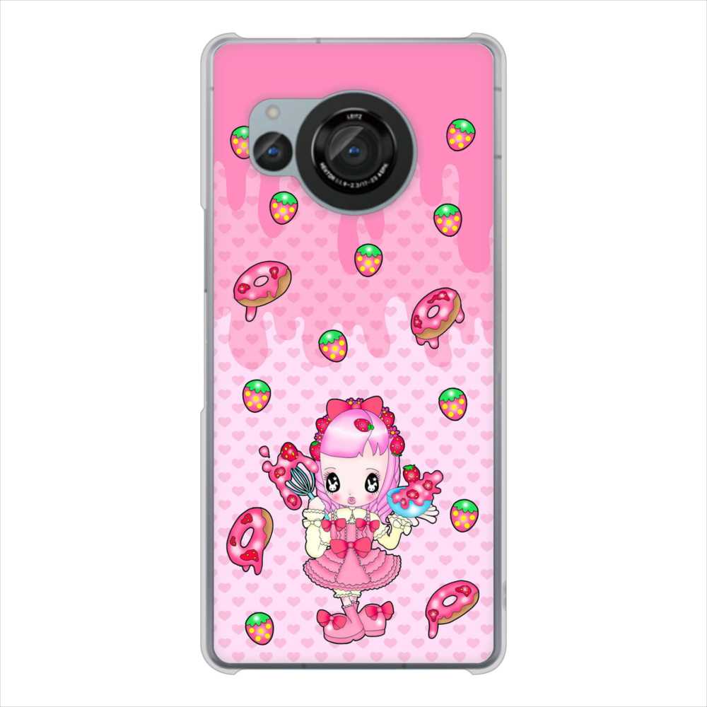 AQUOS R8 SH-52D docomo 高画質仕上げ 背面印刷 ハードケースむかいあぐる ストロベリードーナツ