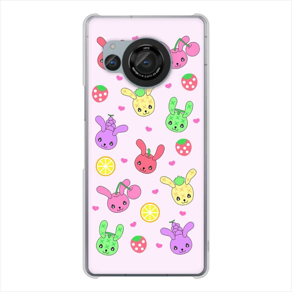 AQUOS R8 SH-52D docomo 高画質仕上げ 背面印刷 ハードケースむかいあぐる フルーツうさぎのブルーラビッツ