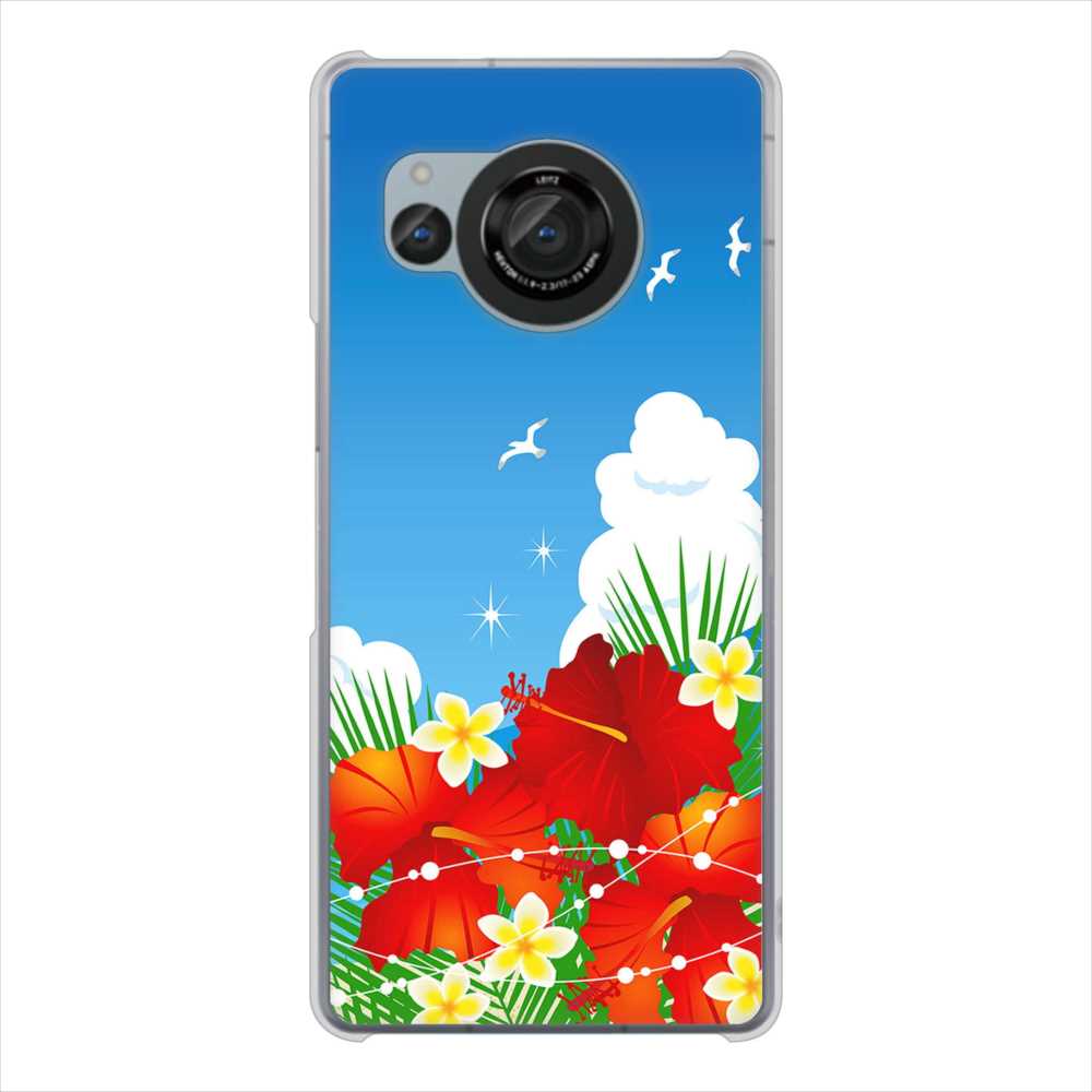 AQUOS R8 SH-52D docomo 高画質仕上げ 背面印刷 ハードケース 【VA821 ハイビスカスと青空】