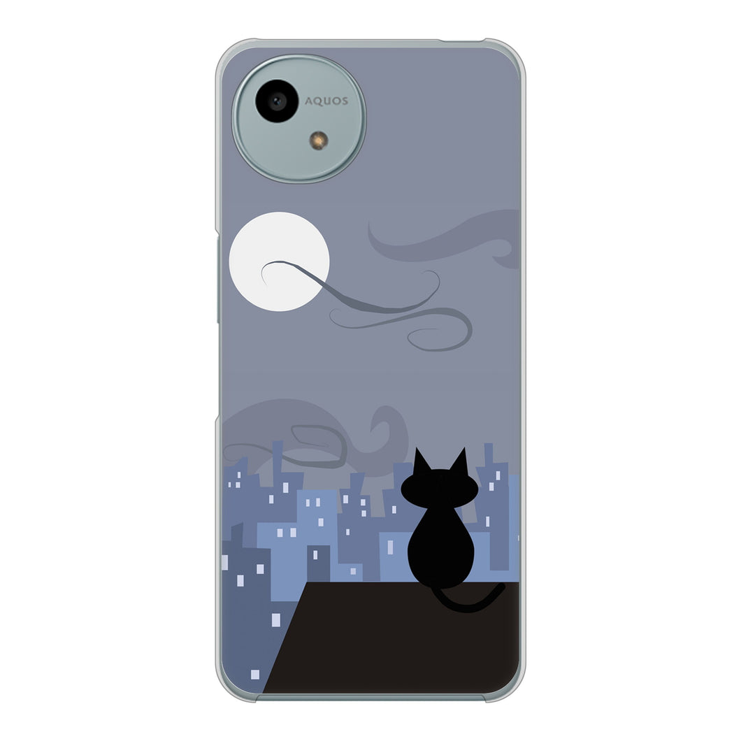 AQUOS wish4 SH-52E docomo 高画質仕上げ 背面印刷 ハードケース夜とネコ