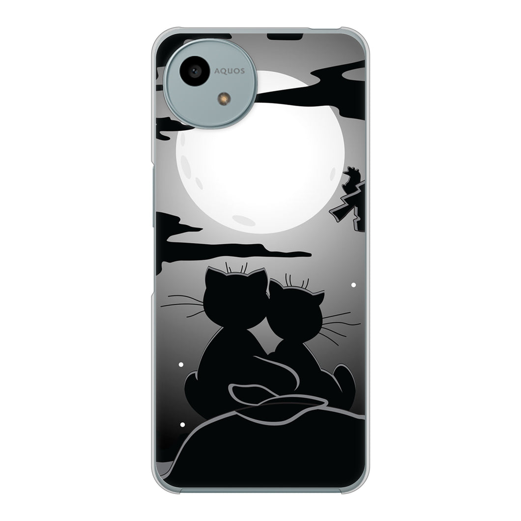 AQUOS wish4 SH-52E docomo 高画質仕上げ 背面印刷 ハードケース夜とネコ