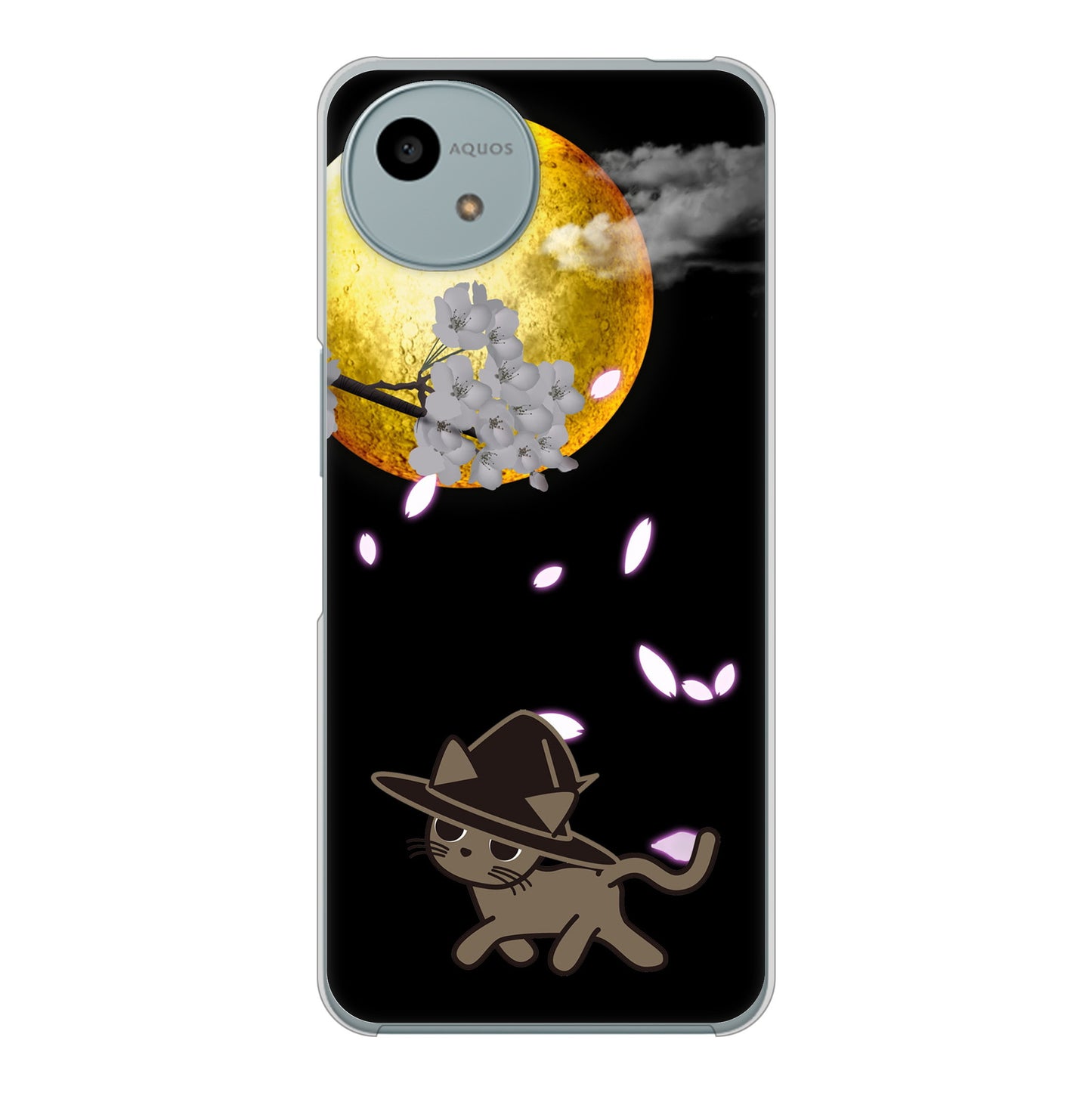 AQUOS wish4 SH-52E docomo 高画質仕上げ 背面印刷 ハードケース夜とネコ