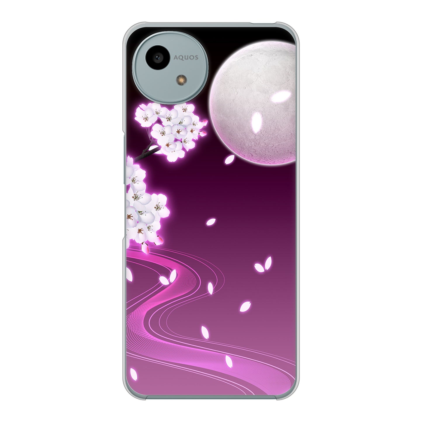 AQUOS wish4 SH-52E docomo 高画質仕上げ 背面印刷 ハードケース 【1223 紫に染まる月と桜】