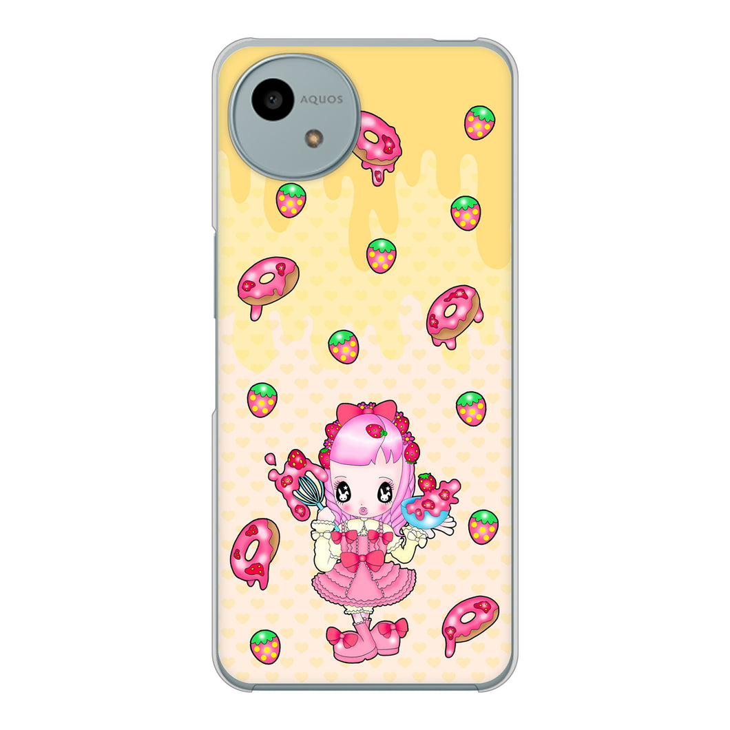 AQUOS wish4 SH-52E docomo 高画質仕上げ 背面印刷 ハードケースむかいあぐる ストロベリードーナツ