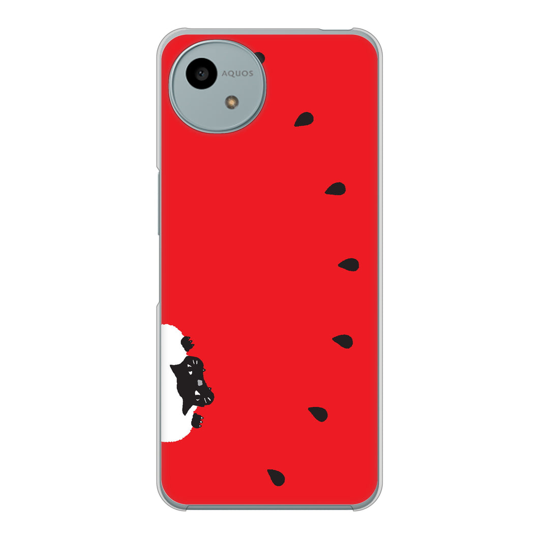 AQUOS wish4 SH-52E docomo 高画質仕上げ 背面印刷 ハードケースすいかをかじるネコ