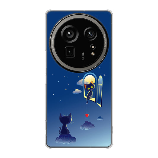 AQUOS R9 pro SH-54E docomo 高画質仕上げ 背面印刷 ハードケース夜とネコ