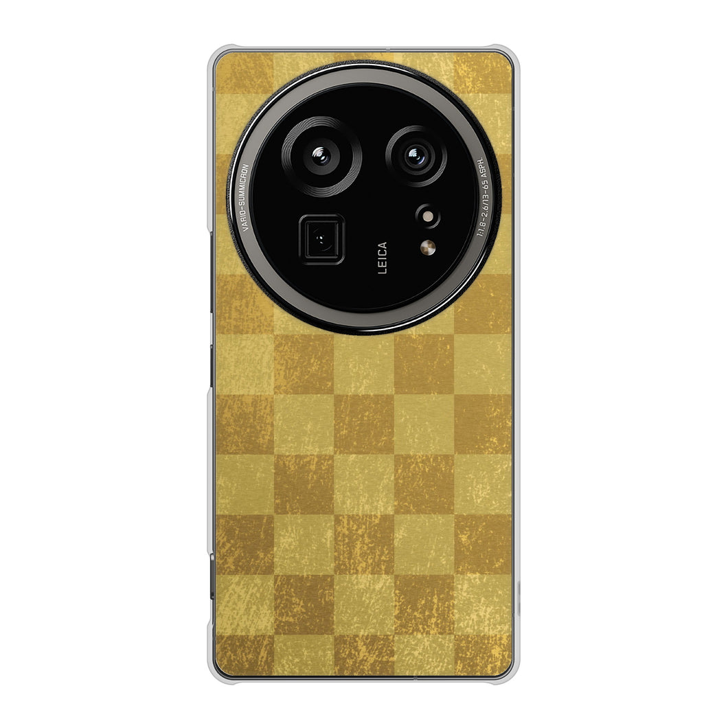 AQUOS R9 pro SH-54E docomo 高画質仕上げ 背面印刷 ハードケース 【619 市松模様-金(骨董風に傷んだイメージ)】