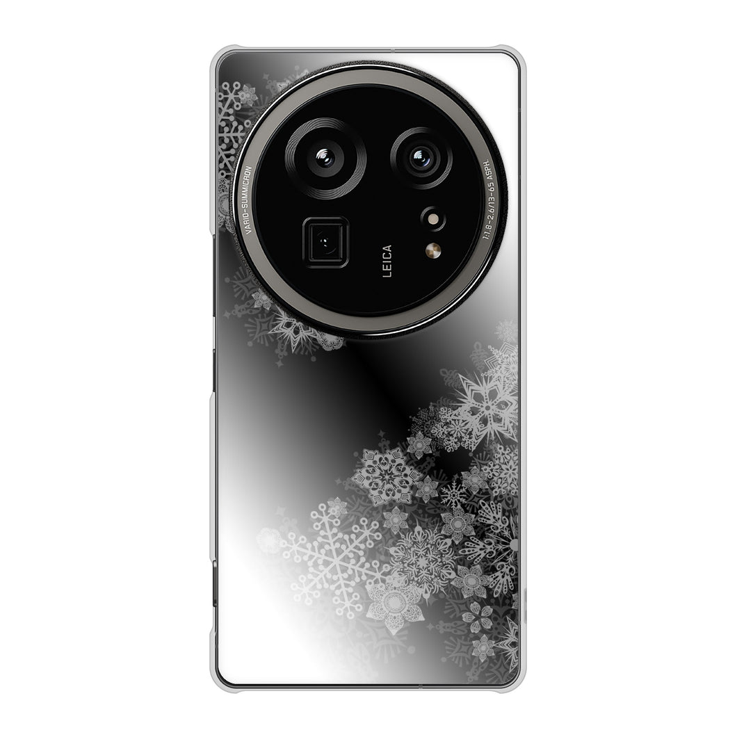 AQUOS R9 pro SH-54E docomo 高画質仕上げ 背面印刷 ハードケース 【YJ340 モノトーン 雪の結晶 】