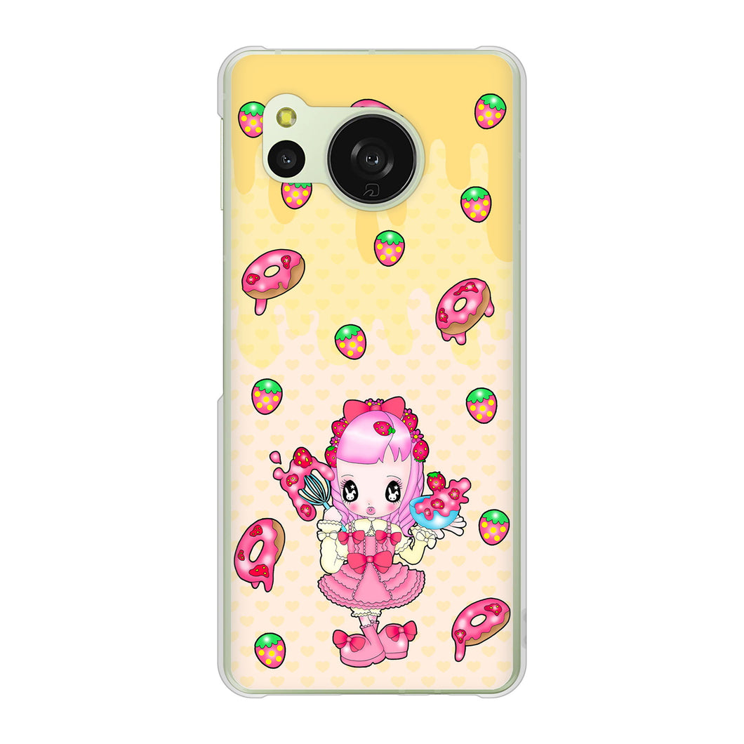 AQUOS sense8 SHG11 au 高画質仕上げ 背面印刷 ハードケースむかいあぐる ストロベリードーナツ