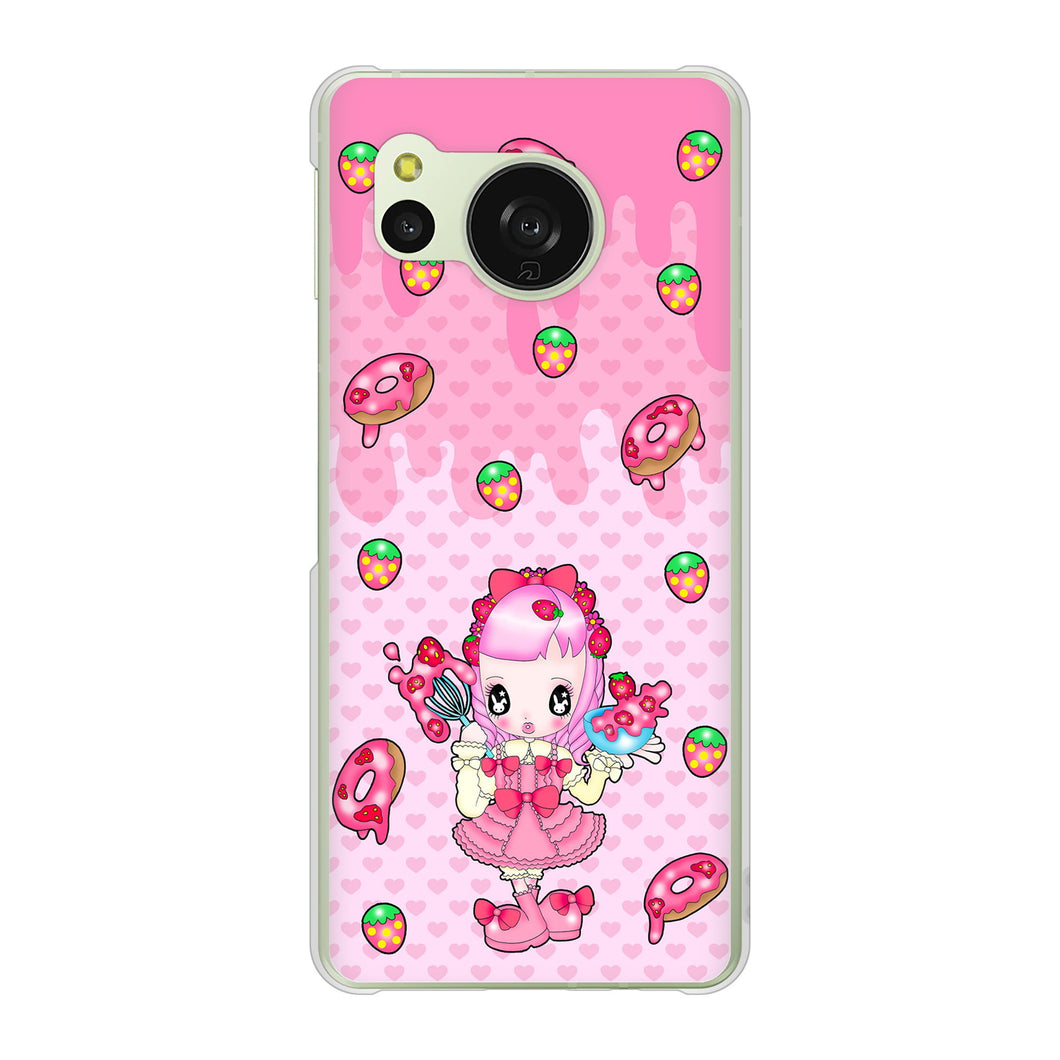 AQUOS sense8 SHG11 au 高画質仕上げ 背面印刷 ハードケースむかいあぐる ストロベリードーナツ