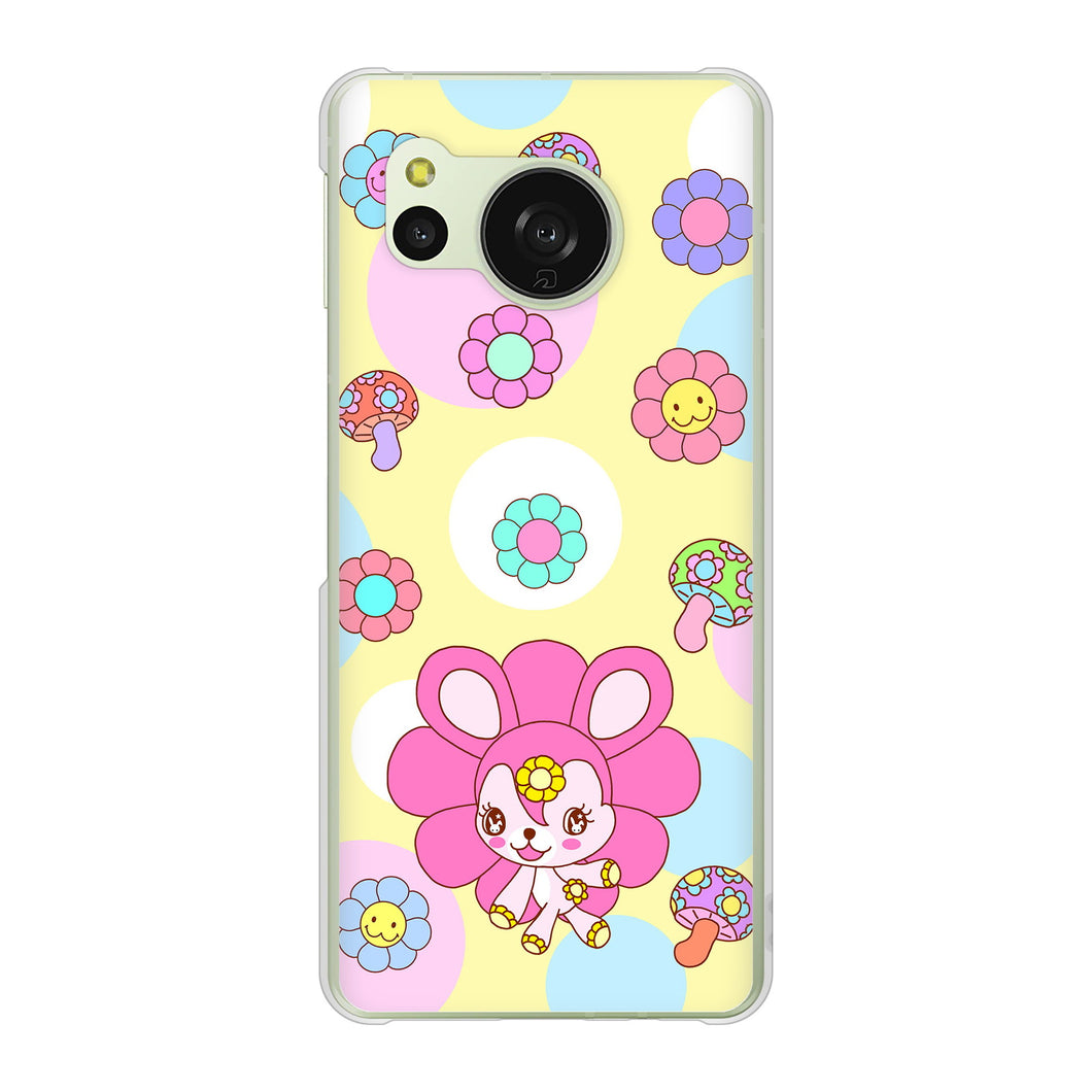 AQUOS sense8 SHG11 au 高画質仕上げ 背面印刷 ハードケースむかいあぐる フラワーうさぎのフラッピョン