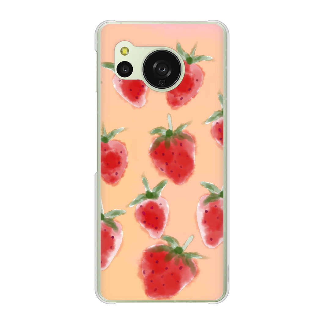 AQUOS sense8 SHG11 au 高画質仕上げ 背面印刷 ハードケースイチゴ 水彩