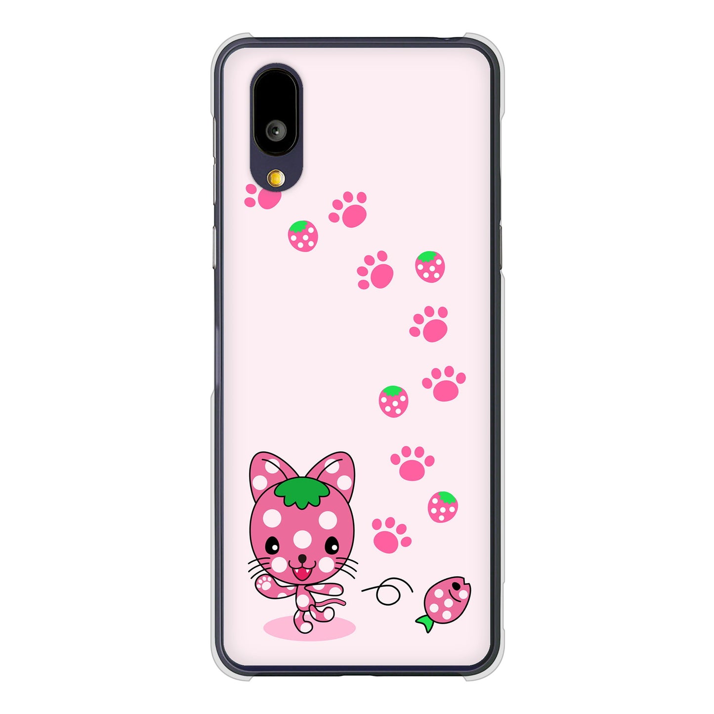 BASIO active2 SHG12 au 高画質仕上げ 背面印刷 ハードケースむかいあぐる イチゴ猫のにゃんベリー