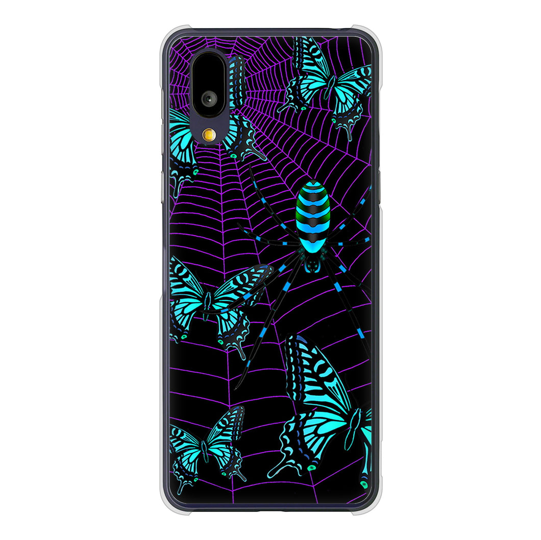 BASIO active2 SHG12 au 高画質仕上げ 背面印刷 ハードケースむかいあぐる 蜘蛛の巣に舞う蝶