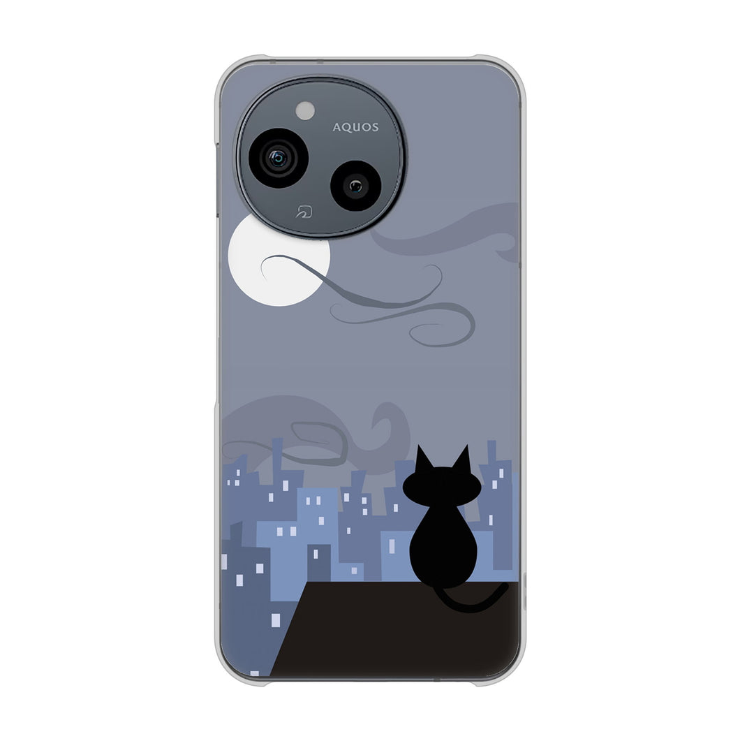 AQUOS sense9 SHG14 au 高画質仕上げ 背面印刷 ハードケース夜とネコ