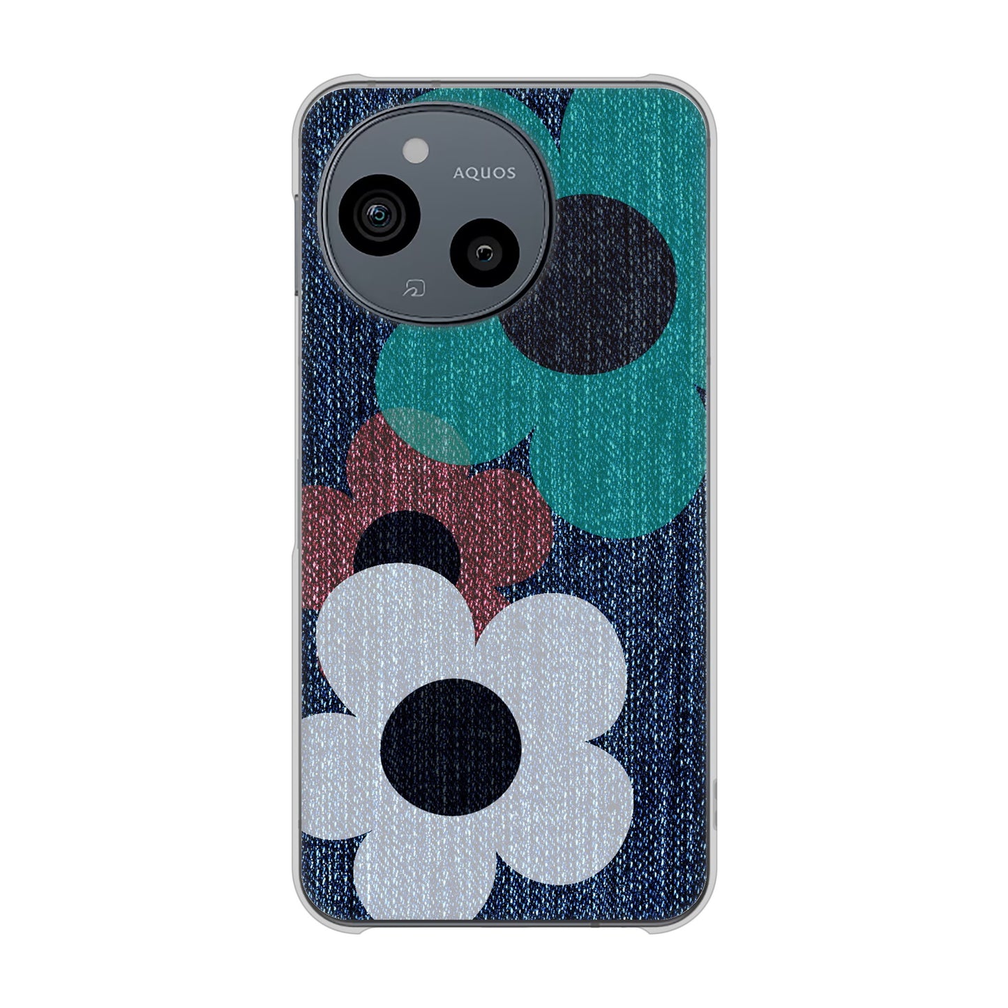AQUOS sense9 SHG14 au 高画質仕上げ 背面印刷 ハードケース 【EK869 ルーズフラワーinデニム風】