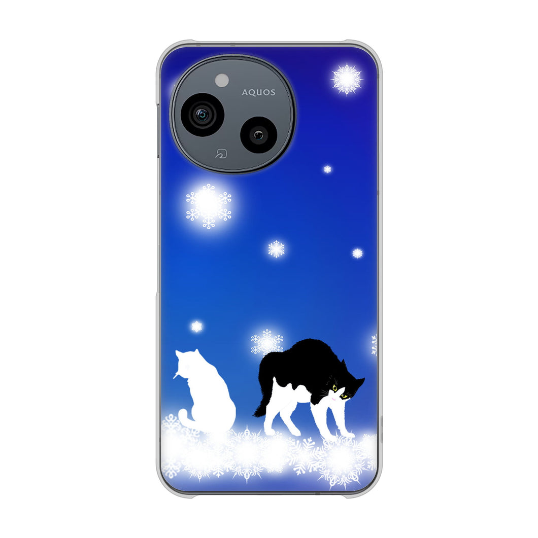 AQUOS sense10 SHG15 au 高画質仕上げ 背面印刷 ハードケース 【YJ335 雪の結晶 はちわれ】