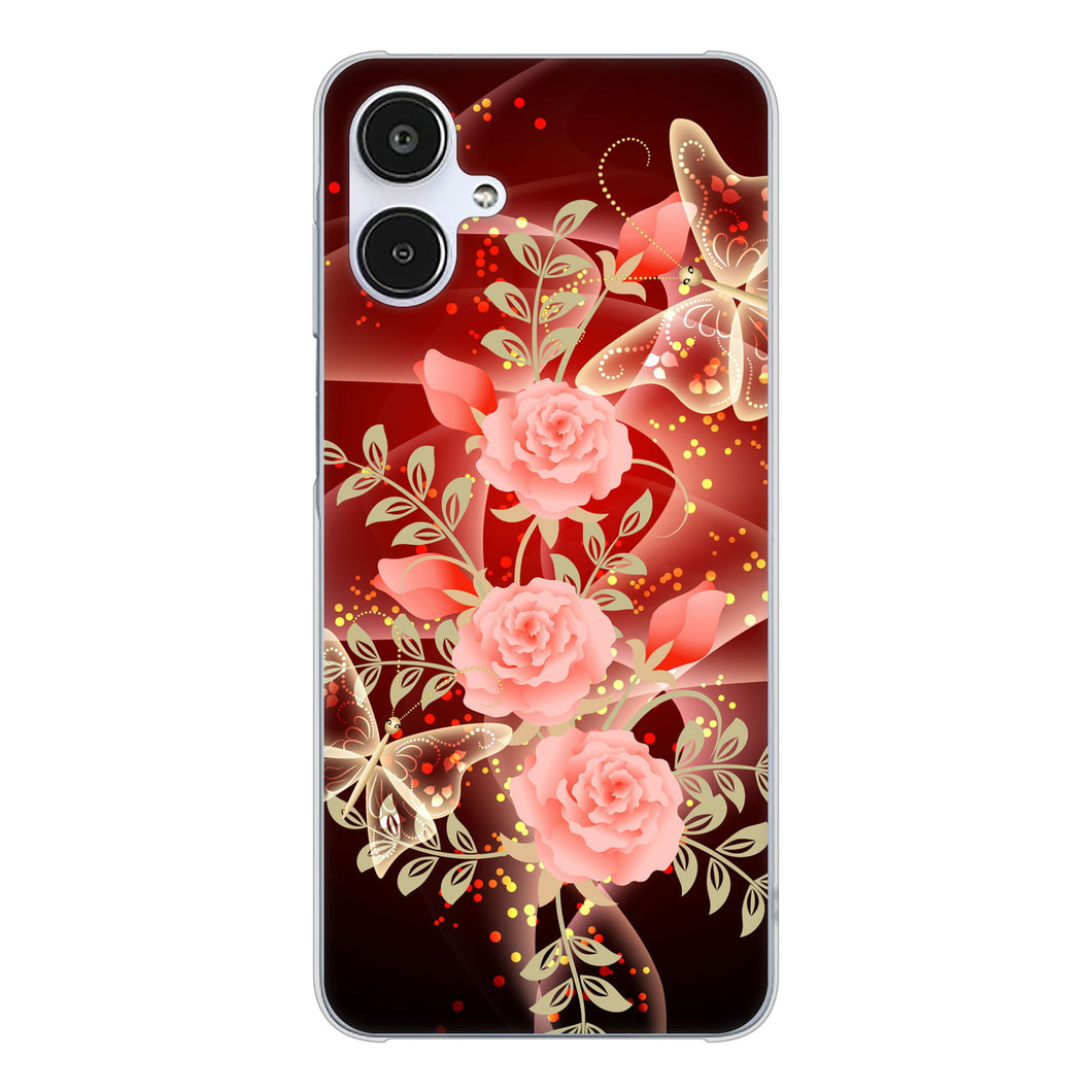 Galaxy A25 5G SM-A253Z SoftBank 高画質仕上げ 背面印刷 ハードケース 【VA824 魅惑の蝶とピンクのバラ】