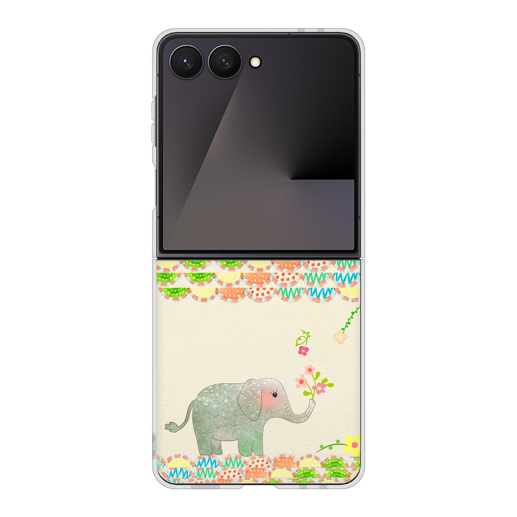 Galaxy Z Flip7 SM-F766Z SoftBank 高画質仕上げ 背面印刷 ハードケース 【1039 お散歩ゾウさん】