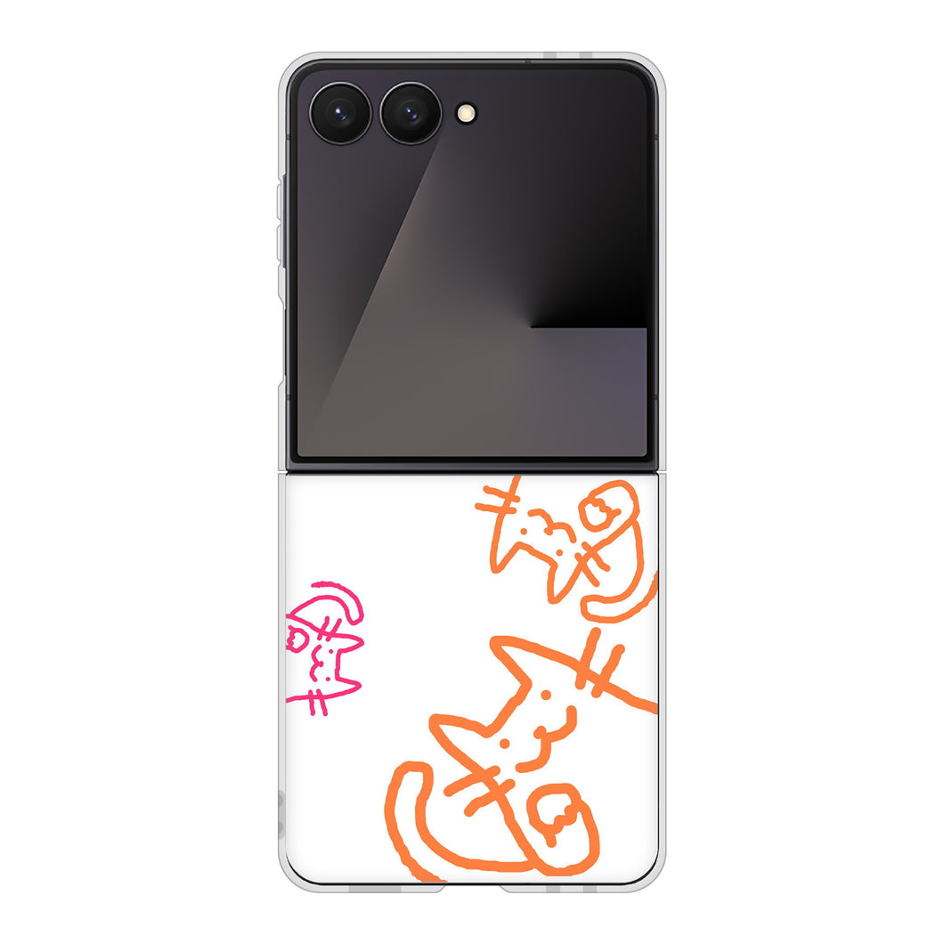 Galaxy Z Flip7 SM-F766Z SoftBank 高画質仕上げ 背面印刷 ハードケース 【1098 手まねきする3匹のネコ】