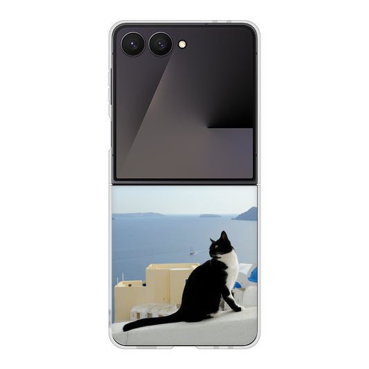 Galaxy Z Flip7 SM-F766Z SoftBank 高画質仕上げ 背面印刷 ハードケース 【VA805 ネコと地中海】