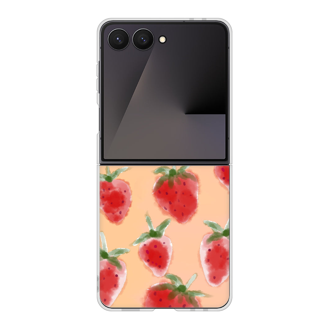 Galaxy Z Flip7 SM-F766Z SoftBank 高画質仕上げ 背面印刷 ハードケースイチゴ 水彩