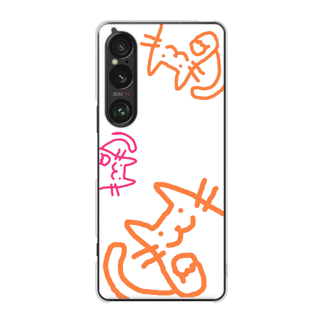 Xperia 1 VI SO-51E docomo 高画質仕上げ 背面印刷 ハードケース 【1098 手まねきする3匹のネコ】