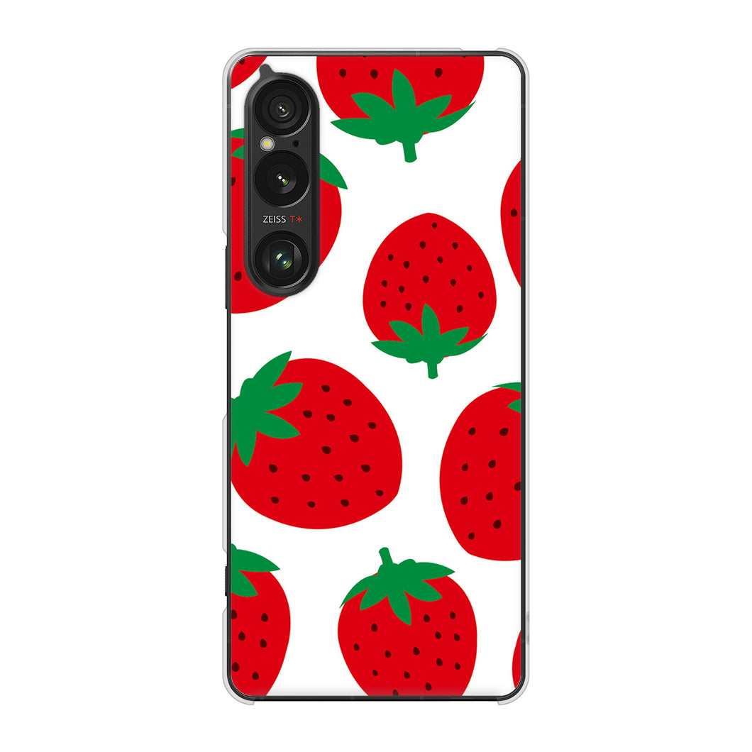 Xperia 1 VI SO-51E docomo 高画質仕上げ 背面印刷 ハードケース大きいイチゴ模様