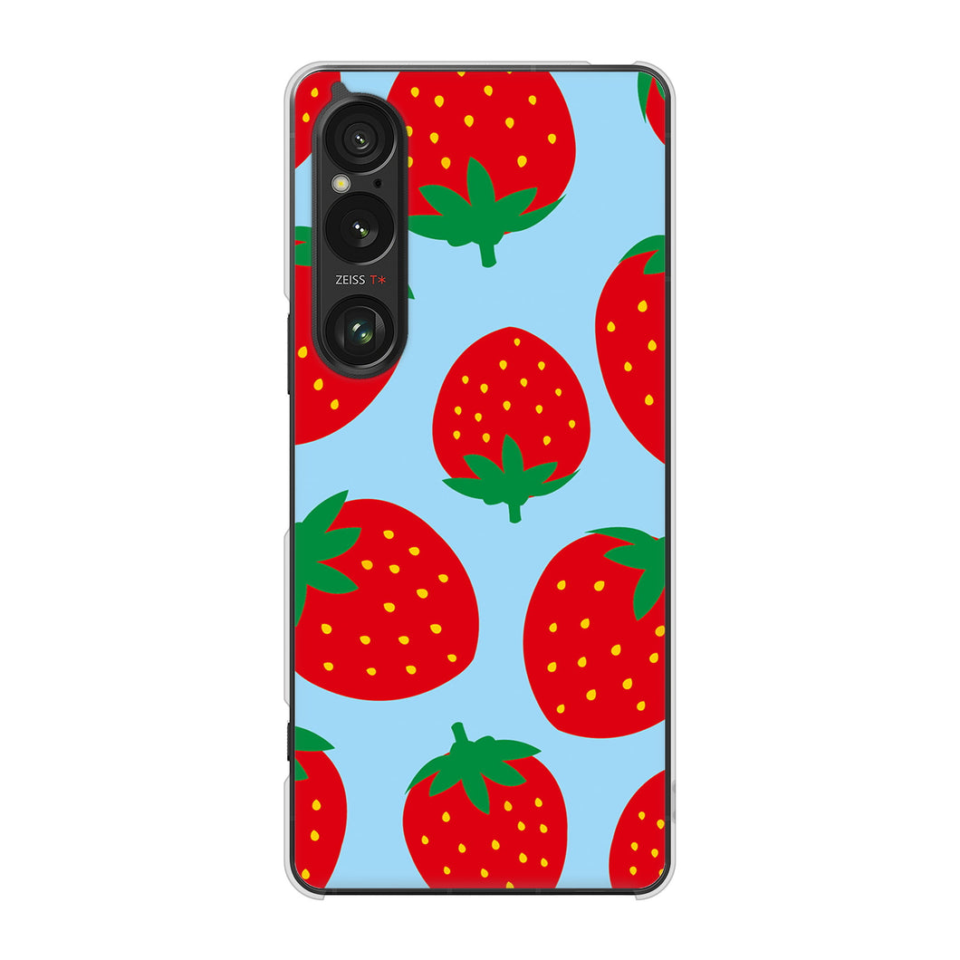 Xperia 1 VI SO-51E docomo 高画質仕上げ 背面印刷 ハードケース大きいイチゴ模様