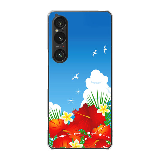 Xperia 1 VI SO-51E docomo 高画質仕上げ 背面印刷 ハードケース 【VA821 ハイビスカスと青空】