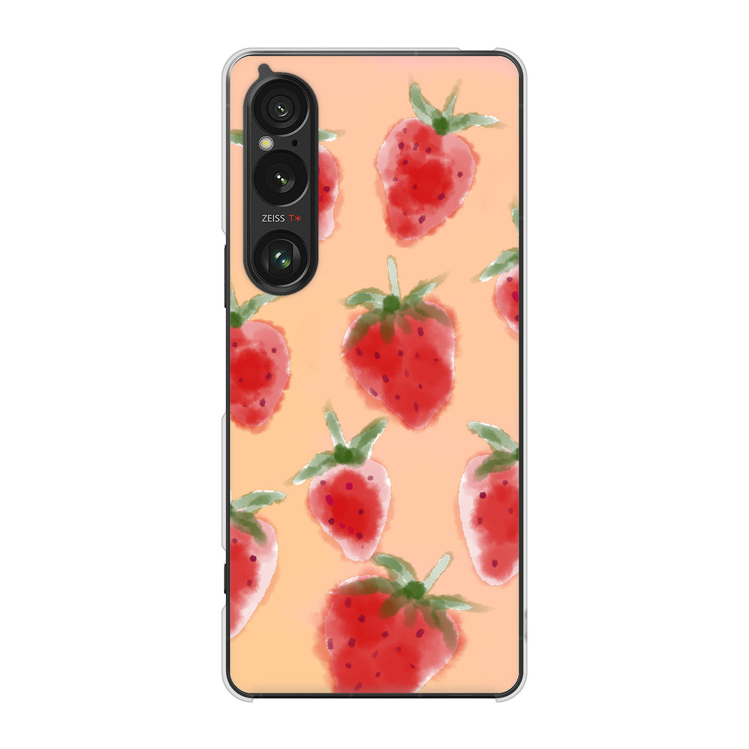 Xperia 1 VI SO-51E docomo 高画質仕上げ 背面印刷 ハードケースイチゴ 水彩