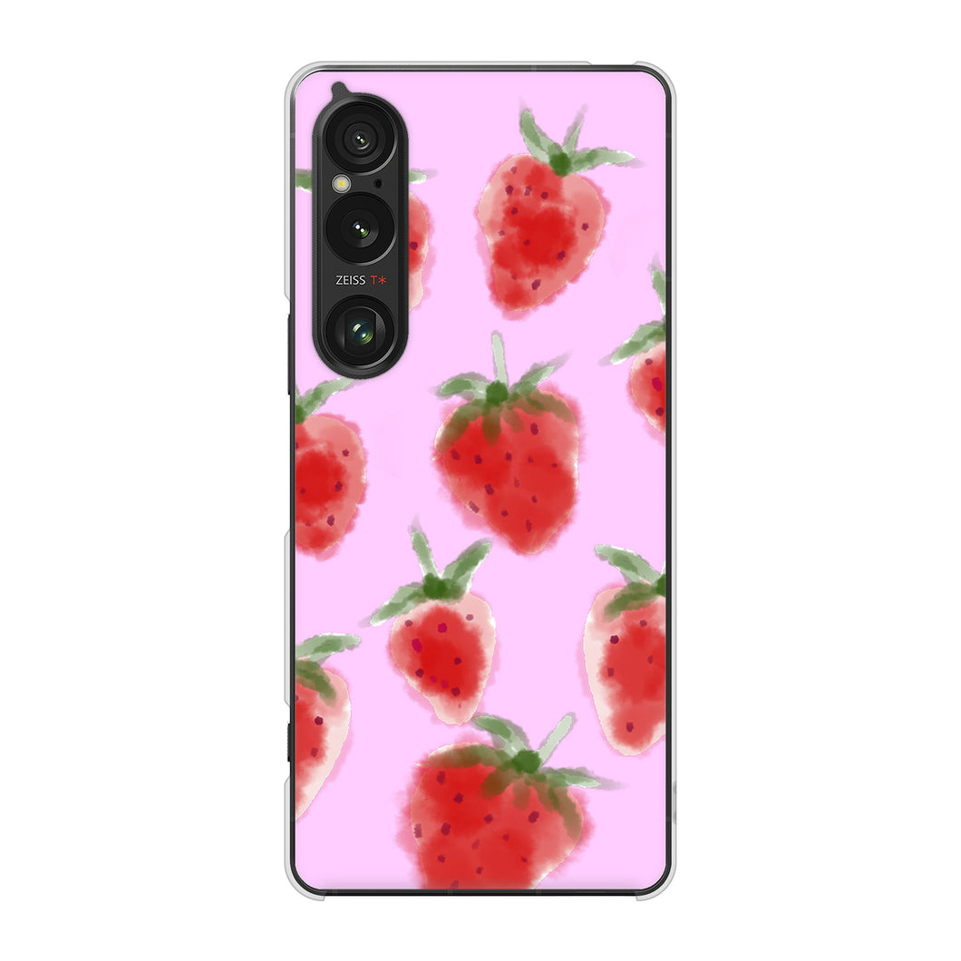 Xperia 1 VI SO-51E docomo 高画質仕上げ 背面印刷 ハードケースイチゴ 水彩