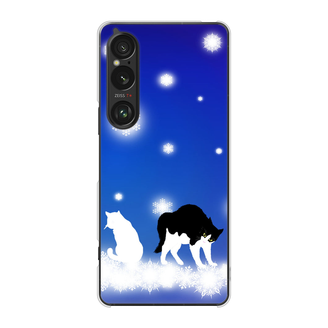 Xperia 1 VI SO-51E docomo 高画質仕上げ 背面印刷 ハードケース 【YJ335 雪の結晶 はちわれ】