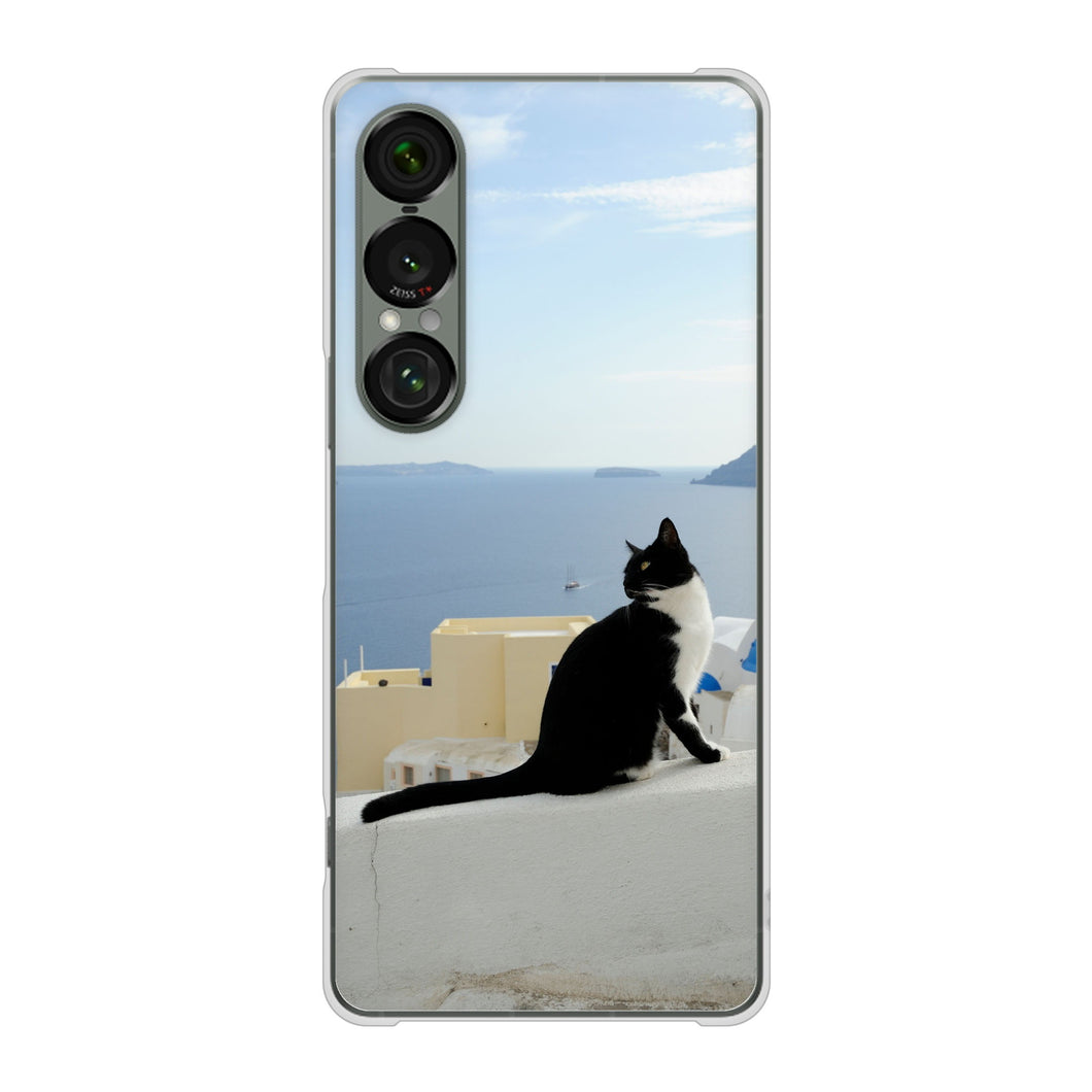 Xperia 1 VII SO-51F docomo 高画質仕上げ 背面印刷 ハードケース 【VA805 ネコと地中海】