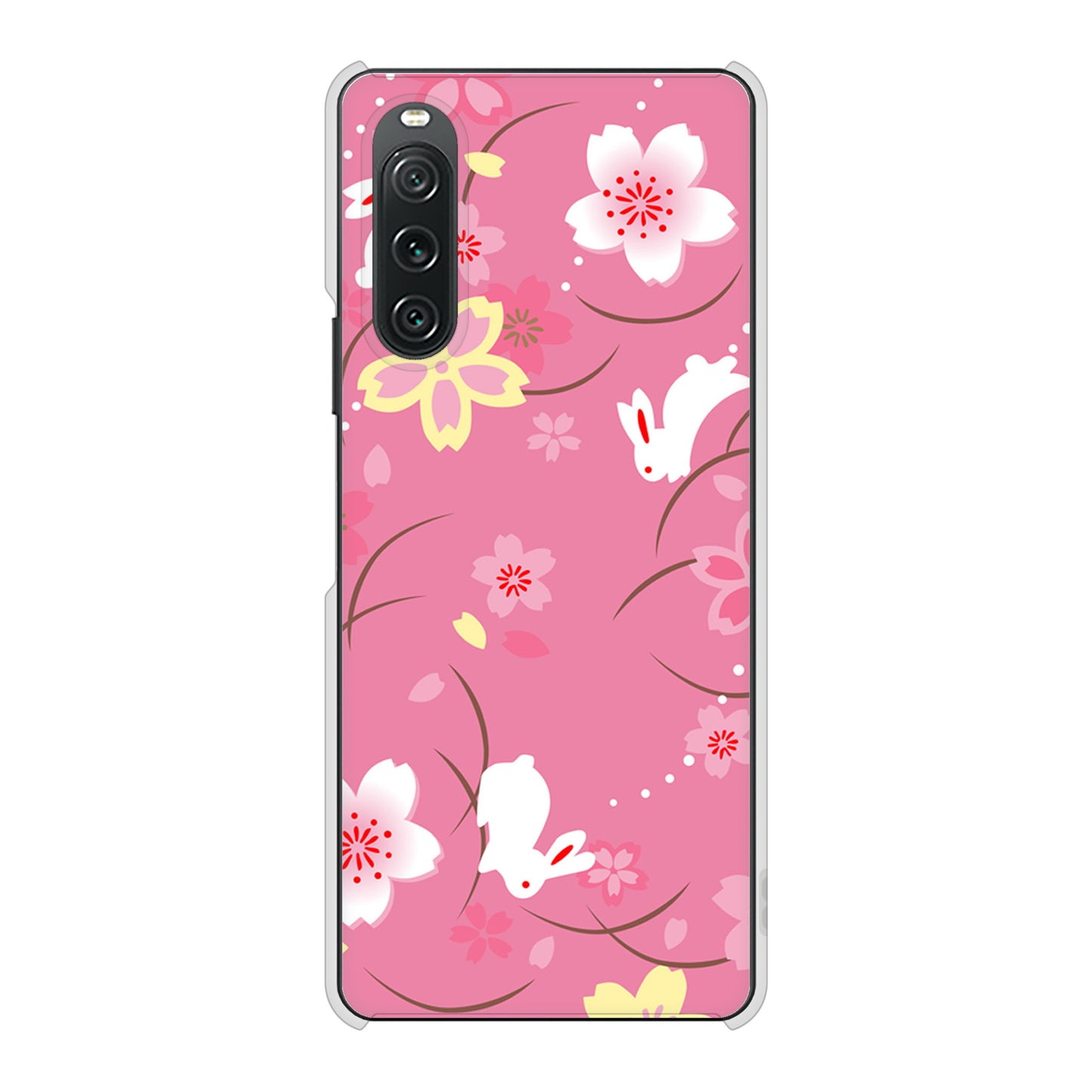 Xperia 10 V SO-52D docomo 高画質仕上げ 背面印刷 ハードケース 【149 桜と白うさぎ】